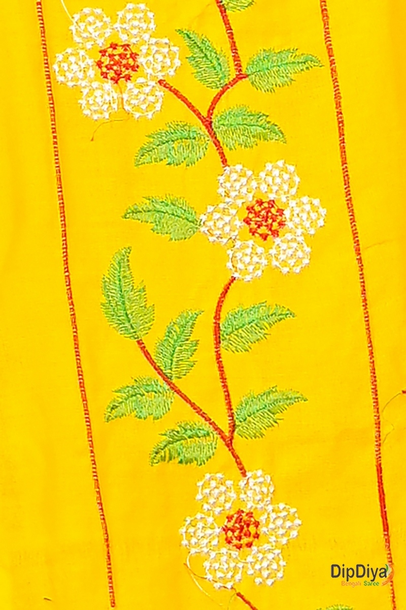 Yellow Cotton Blended Paraya Embroidery Handloom saree (304)